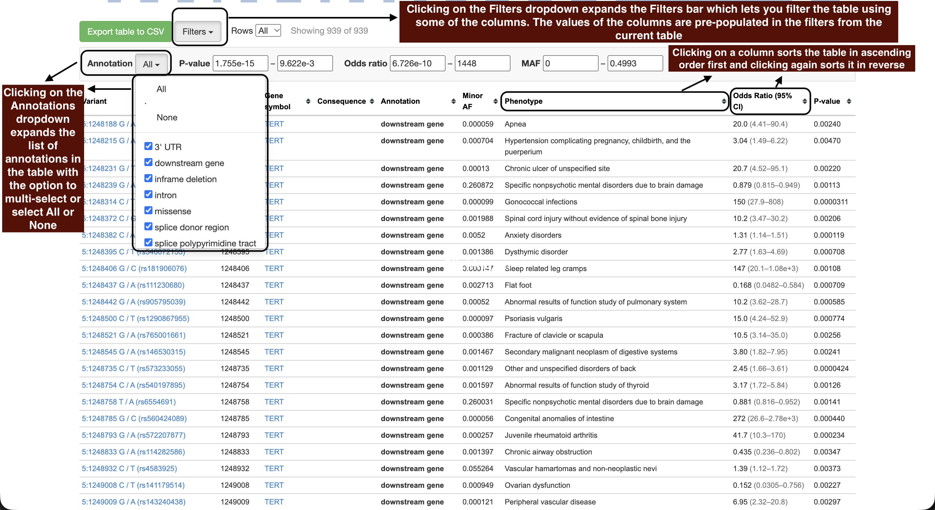 The Filters panel with the Annotation multiselect open